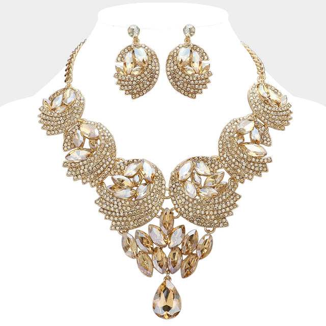 Madeline Love Gold, Lt Col Topaz Teardrop Marquise Stone Embellished Rhinestone Paved Abstract Bib Statement Necklace