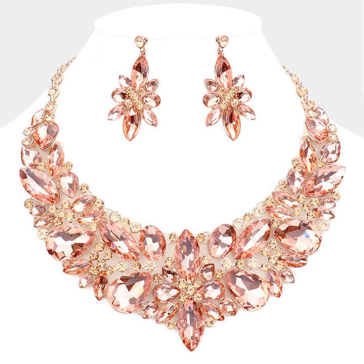 Peach, Rose Gold Multi Stone Evening Necklace