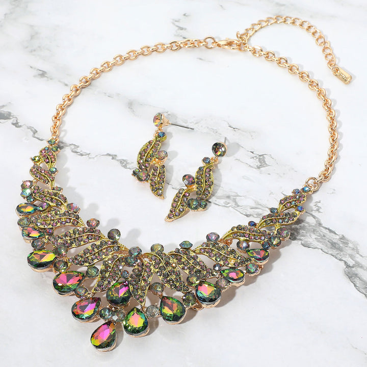 Gold Teardrop Stone Cluster Rhinestone Paved Embellished Collar Evening Necklace