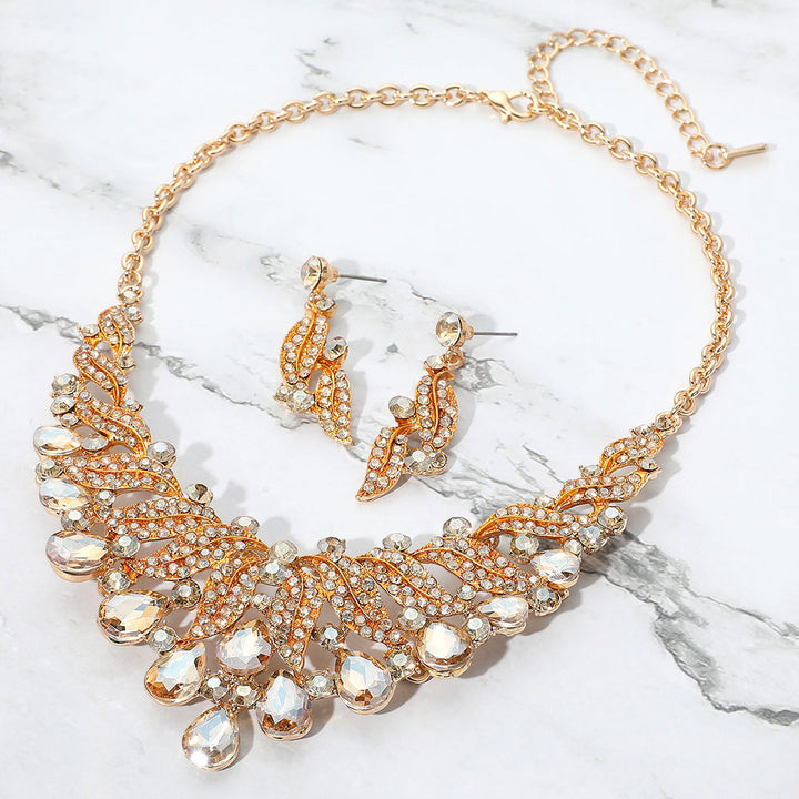 Gold, Lt Col Topaz Teardrop Stone Cluster Rhinestone Paved Embellished Collar Evening Necklace