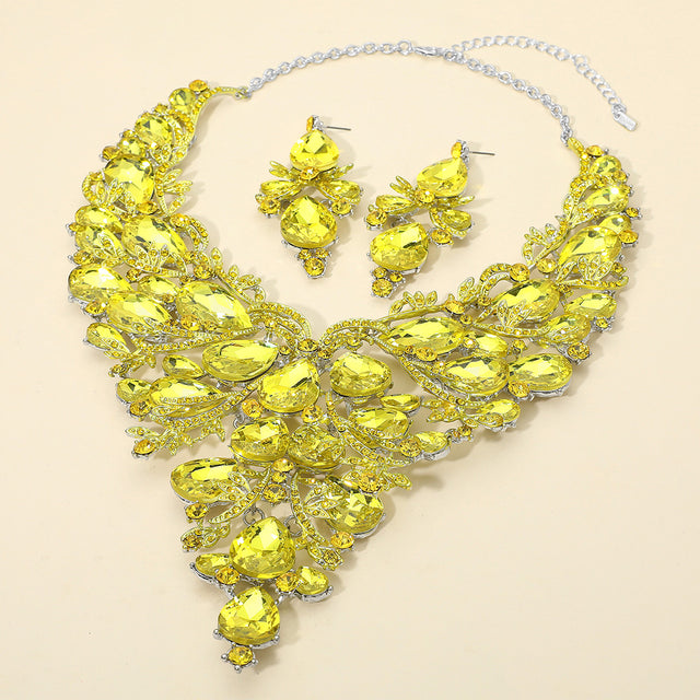 Madeline Love Silver, Yellow Bold Teardrop Stone Cluster Statement Evening Necklace