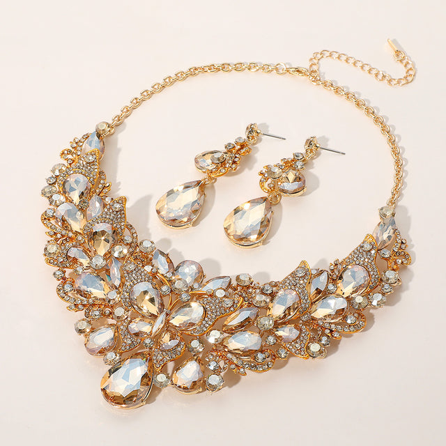 Madeline Love Gold, Lt Col Topaz Butterfly Glass Stone Cluster Pointed Teardrop Stone Cluster Evening Necklace
