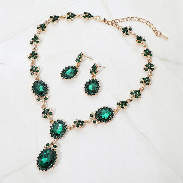 Madeline Love Gold, Green Oval Faceted Stone Accent Vintage Inspired Evening Necklace