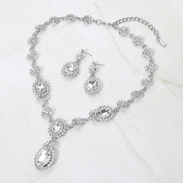 Madeline Love Clear, Silver Oval Faceted Stone Accent Vintage Inspired Evening Necklace