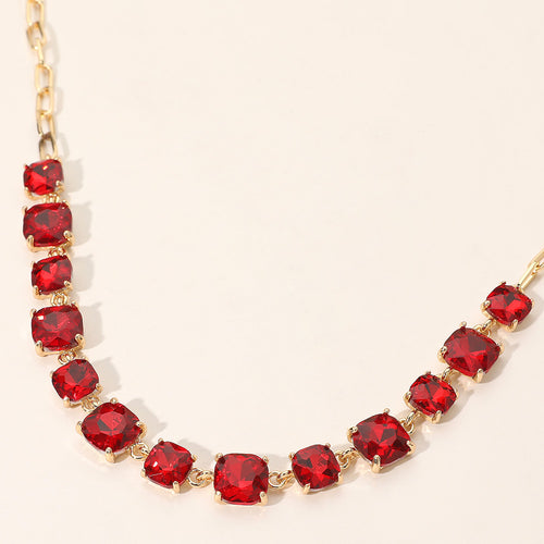 Collar de noche con eslabones de piedra cuadrada en forma de cojín - Red