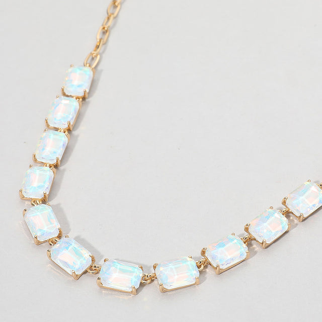 Madeline Love Opal, White Cushion Rectangular Stone Cluster Link Evening Necklace
