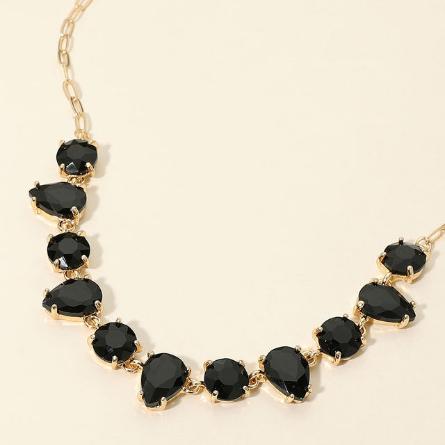 Madeline Love Black Cushion Teardrop Round Oval Stone Link Evening Necklace
