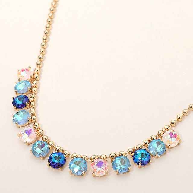 Madeline Love Blue, Multi Cushion Round Stone Beaded Link Evening Necklace
