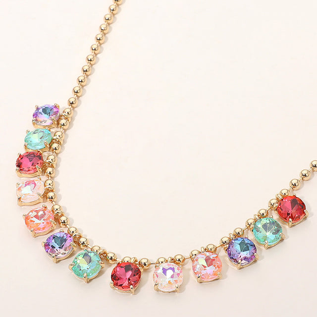 Madeline Love AB, Multi Cushion Round Stone Beaded Link Evening Necklace