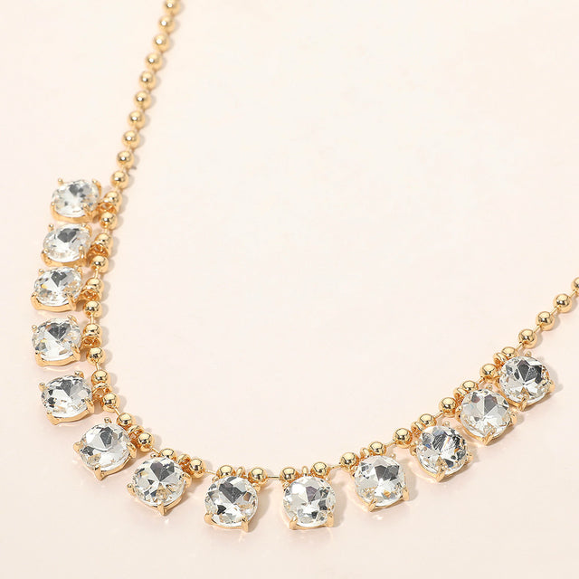 Madeline Love Clear, Gold Cushion Teardrop Round Stone Link Evening Necklace