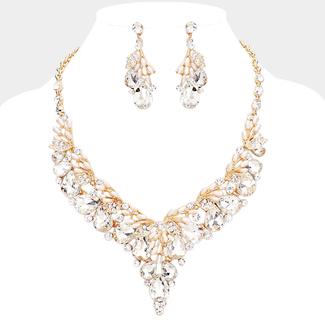 Madeline Love Clear, Gold Teardrop Glass Crystal Vine Collar Evening Necklace