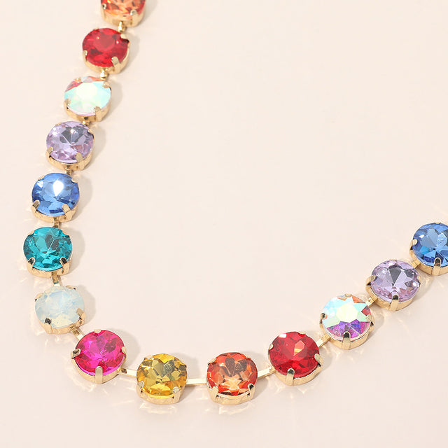 Madeline Love Gold, Multi Round Cut Stone Cluster Link Evening Necklace