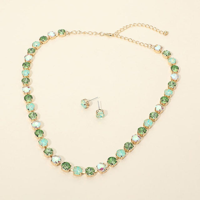 Madeline Love Gold, Mint Round Stone Cluster Link Tennis Chain Evening Necklace