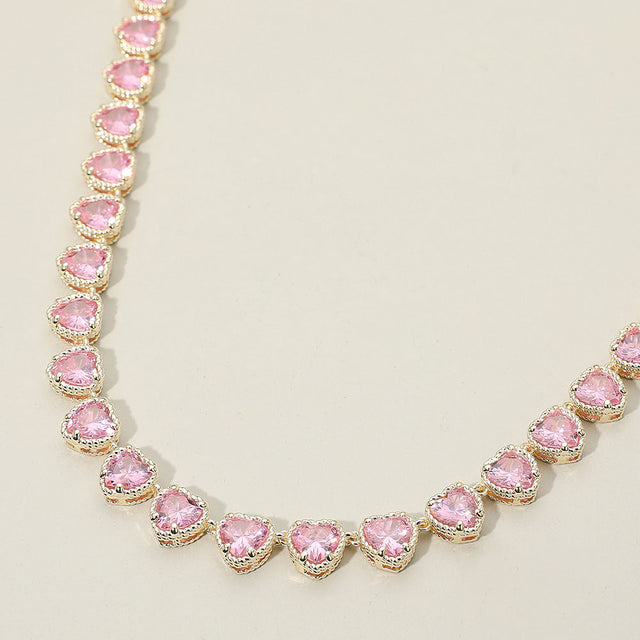 Madeline Love Gold, Rose 14K Gold Plated CZ Heart Stone Cluster Link Toggle Necklace