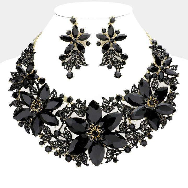 Black Whimsical Glass Flower Necklace