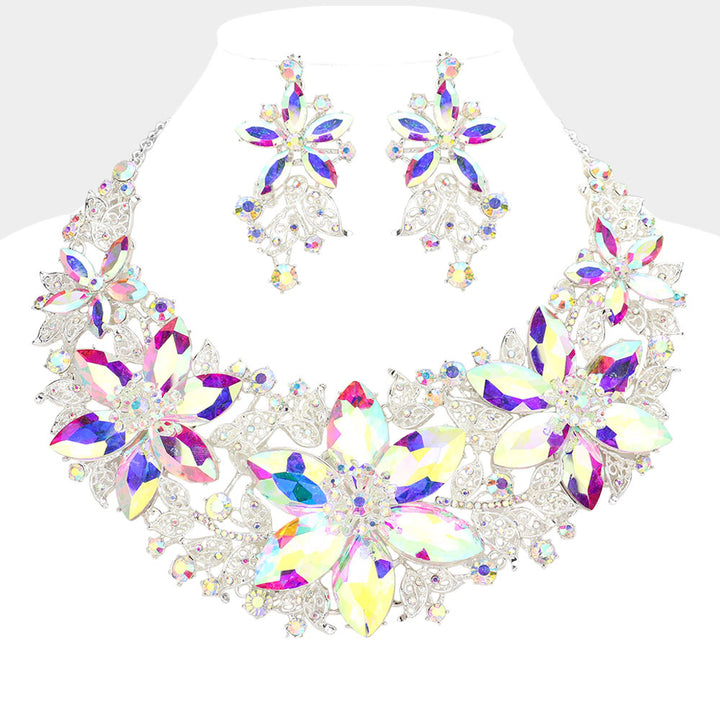 AB, Silver Whimsical Glass Flower Necklace