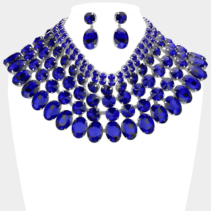 Hematite, Montana Blue Crystal Glass Bib Statement Necklace