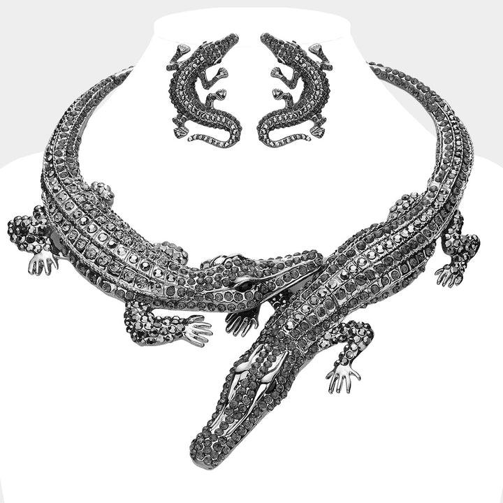 Black Diamond Double Alligator Evening Necklace