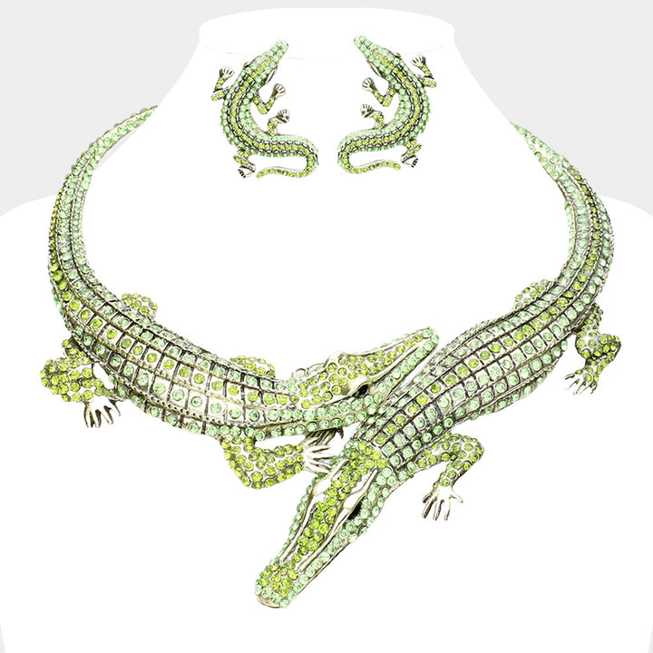 Green Double Alligator Evening Necklace