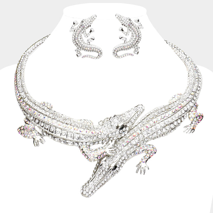 AB, Silver Double Alligator Evening Necklace