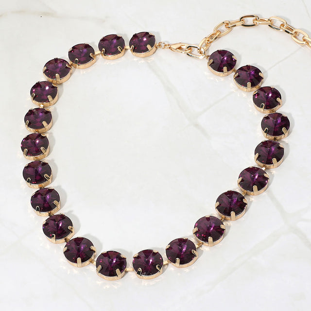 Madeline Love Amethyst Round Stone Cluster Link Evening Necklace