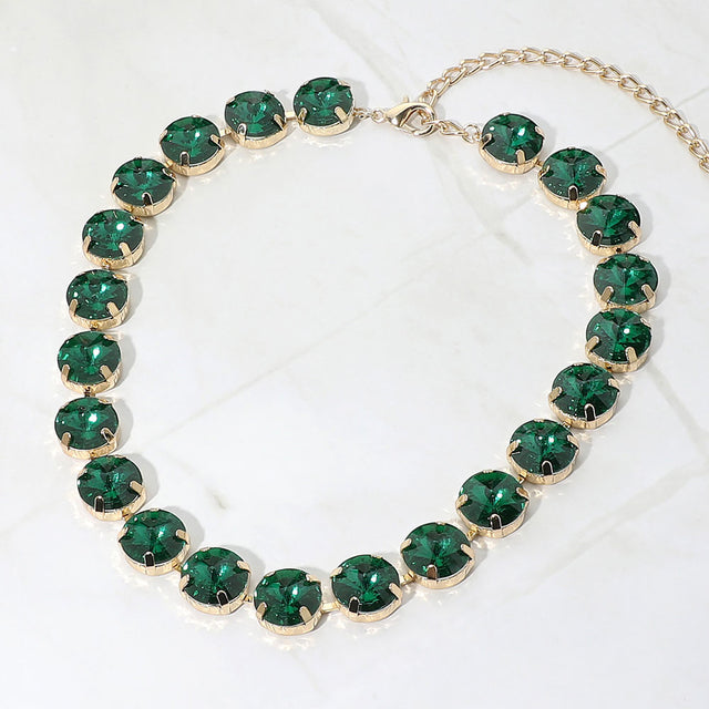 Madeline Love Emerald Round Stone Cluster Link Evening Necklace