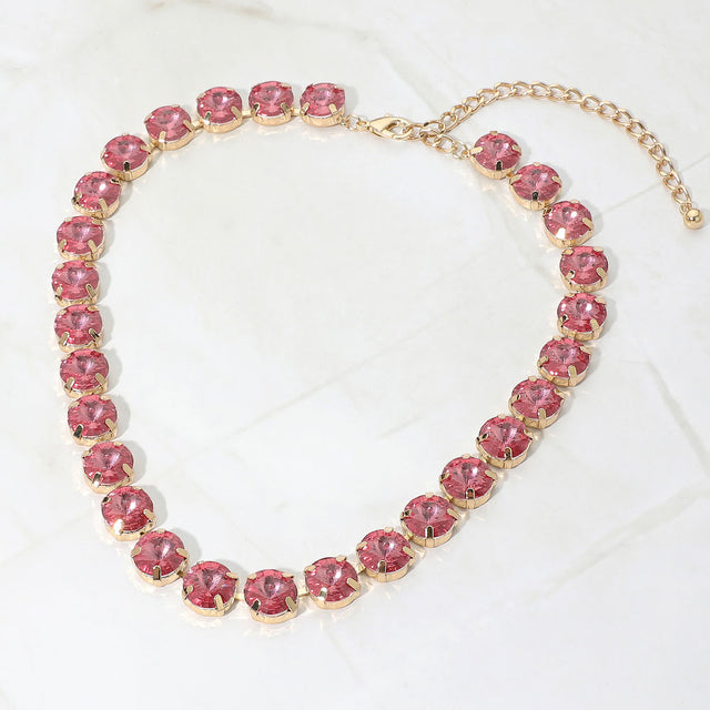 Madeline Love Light, Peach Round Faceted Stone Cluster Link Evening Necklace