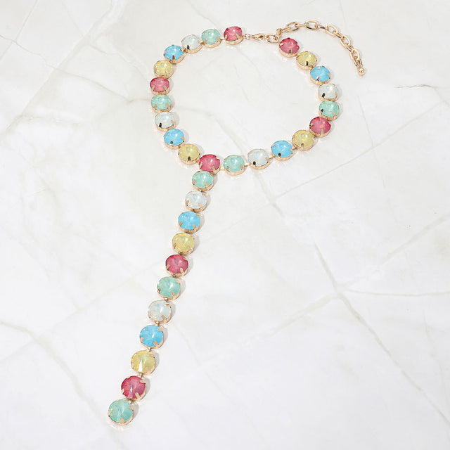 Madeline Love Multi, Opal Y Shaped Round Crystal Drop Statement Necklace