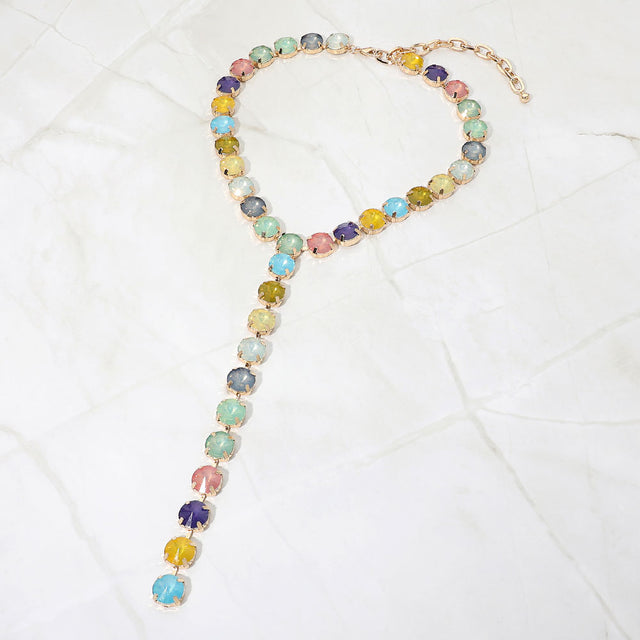 Madeline Love Multi Y Shaped Round Crystal Drop Statement Necklace