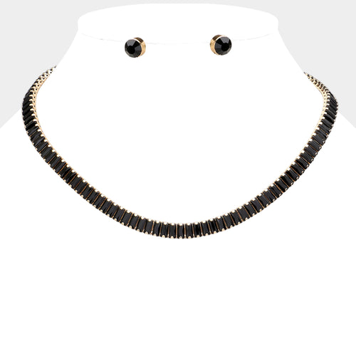 Collar de noche con racimo de piedras baguette - Gold, Jet Black