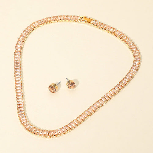 Collar de noche con racimo de piedras baguette - Gold, Peach