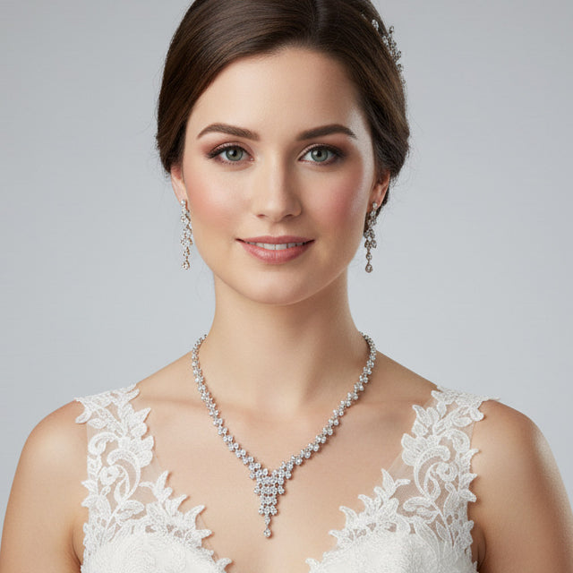 Madeline Love Clear, Silver CZ Marquise Stone Cluster Fringe Accent Necklace - Necklaces