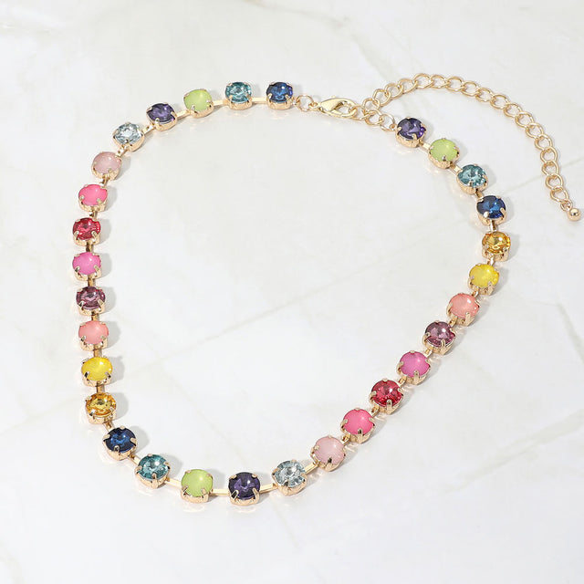 Madeline Love Multi Multiolor Round Stone Cluster Link Evening Necklace