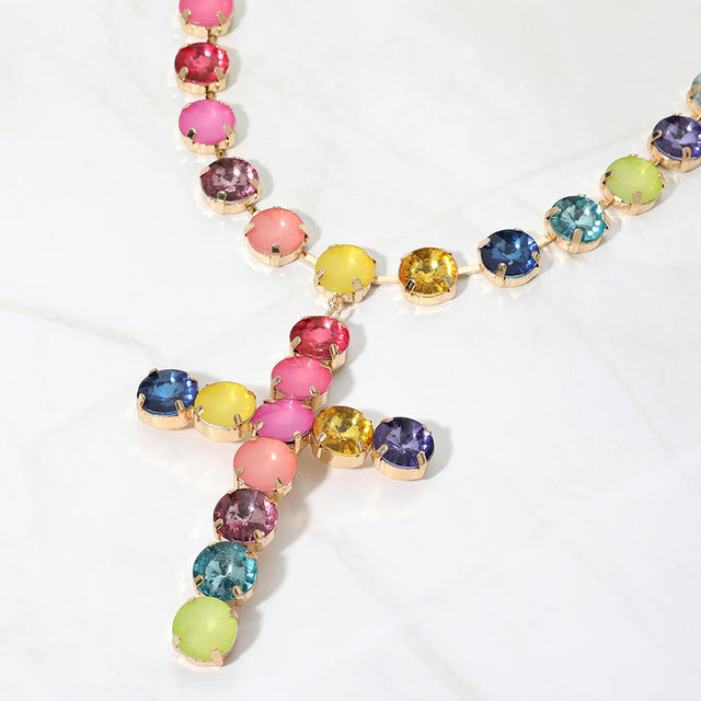 Madeline Love Multi Multicolor Get Link Bold Cross Pendant Accent Statement Necklace