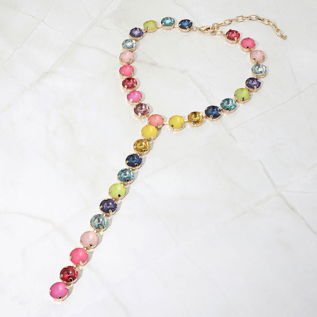 Madeline Love Multi Multicolor Round Gem Link Y-Drop Statement Necklace