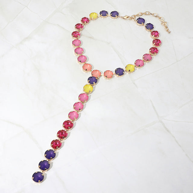 Madeline Love Multi Multicolor Round Gem Link Y-Drop Statement Necklace