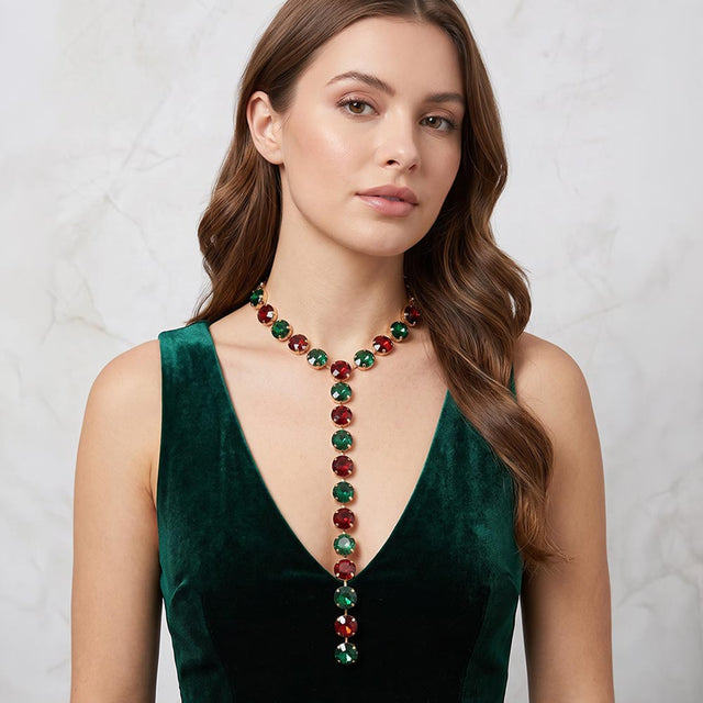 Madeline Love Multi Multicolor Round Gem Link Y-Drop Statement Necklace