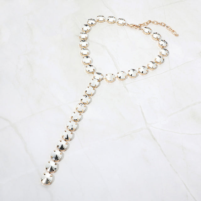 Madeline Love Silver Round Faceted Gem Link Y-Drop Statement Necklace