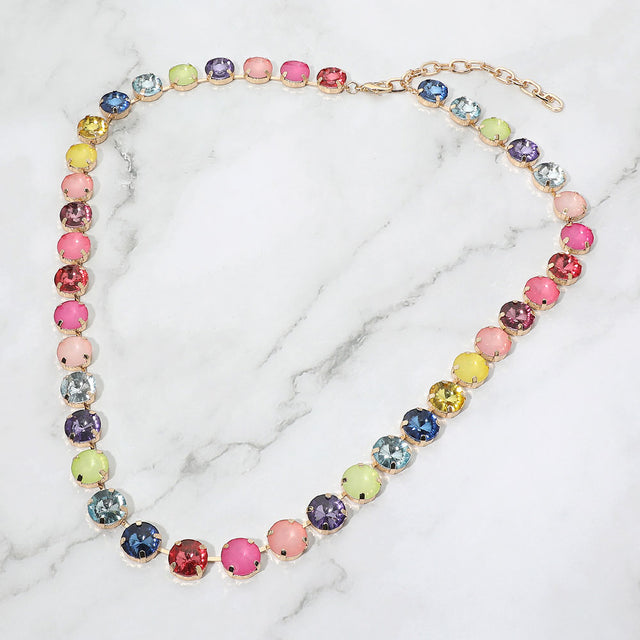 Madeline Love Multi Faceted Round Gem Link Tennis Statement Necklace