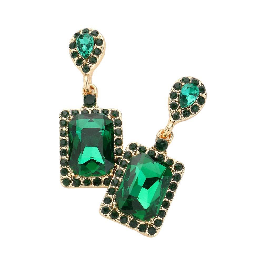 Emerald Square Stone Cluster Dangle Evening Earrings, These elegant earrings will add a touch of sophistication to any evening ensemble. With a timeless square stone design and delicate dangle, these earrings are expertly crafted for a flawless look. Elevate your style with these stunning earrings that will make you stand out.