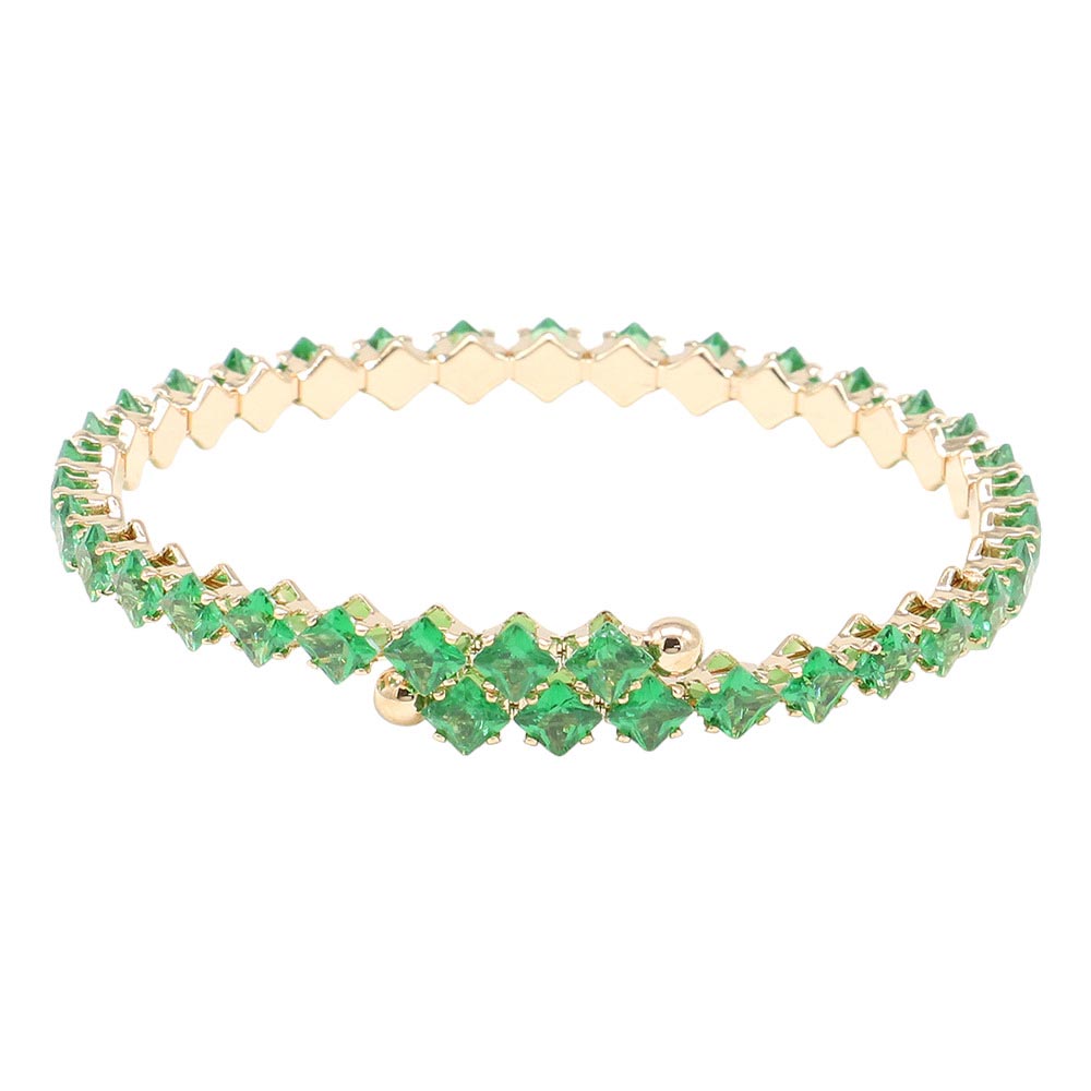 Emerald CZ Square Cluster Evening Bracelet, is a stunning accessory that complements any ensemble to complete your special outfit. The quality craftsmanship of the bracelet ensures the stones remain securely in place for long-lasting, sparkling beauty. A perfect gift item for special occasions.
