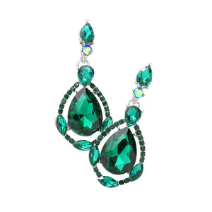 Emerald Crystal Rhinestone Teardrop Evening Earrings, are beautifully crafted with glimmering crystal rhinestones and a teardrop design that adds elegance and charm to your look. They are the perfect accessory for adding a touch of glamour to any special occasion. A quintessential gift choice for loved ones on any special day.