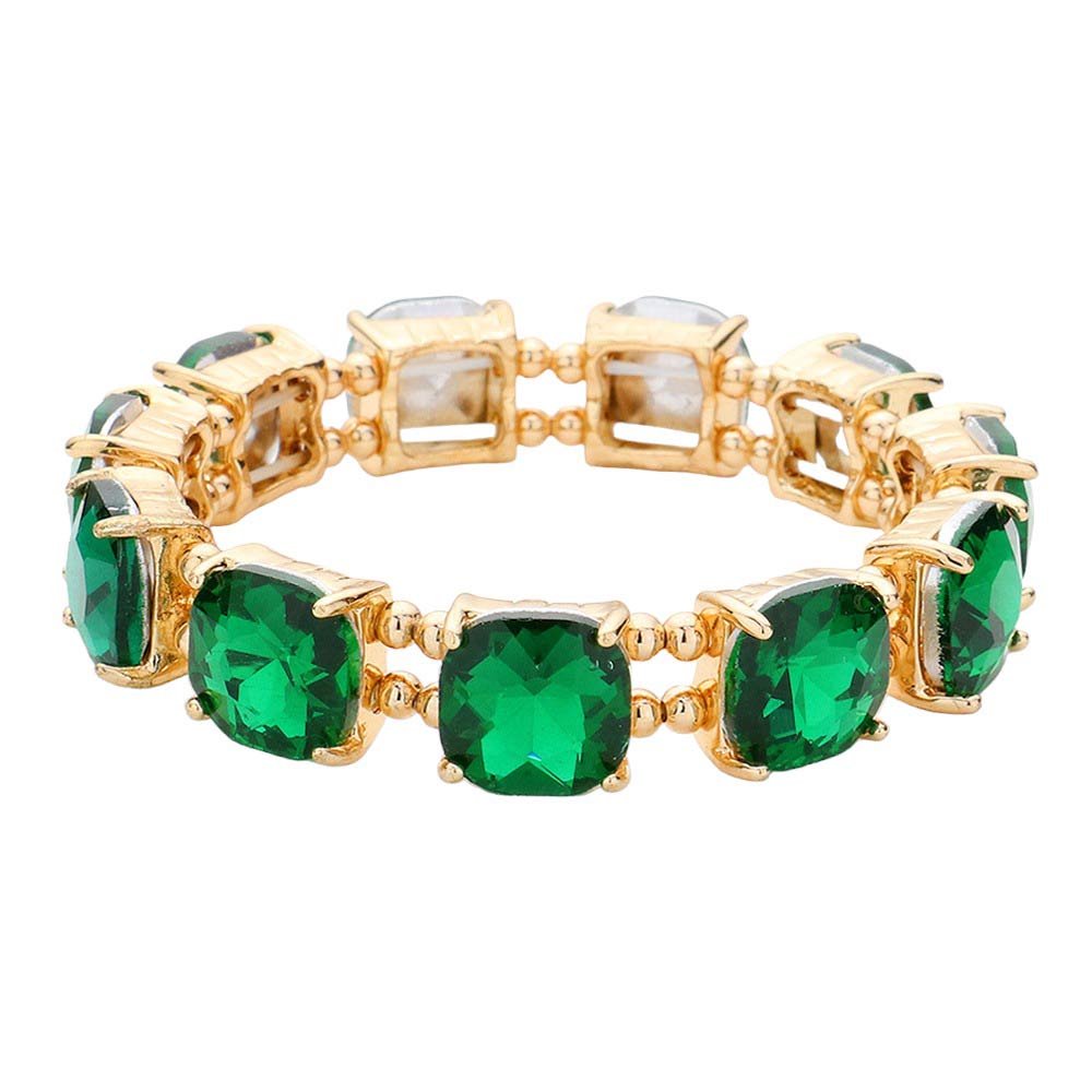 Emerald Cushion Square Stone Stretch Evening Bracelet, features a delicate combination of stones set in a modern cushion square. Perfect for adding sparkle and sophistication to any outfit. This is the perfect gift, especially for your friends, family, and the people you love and care about.
