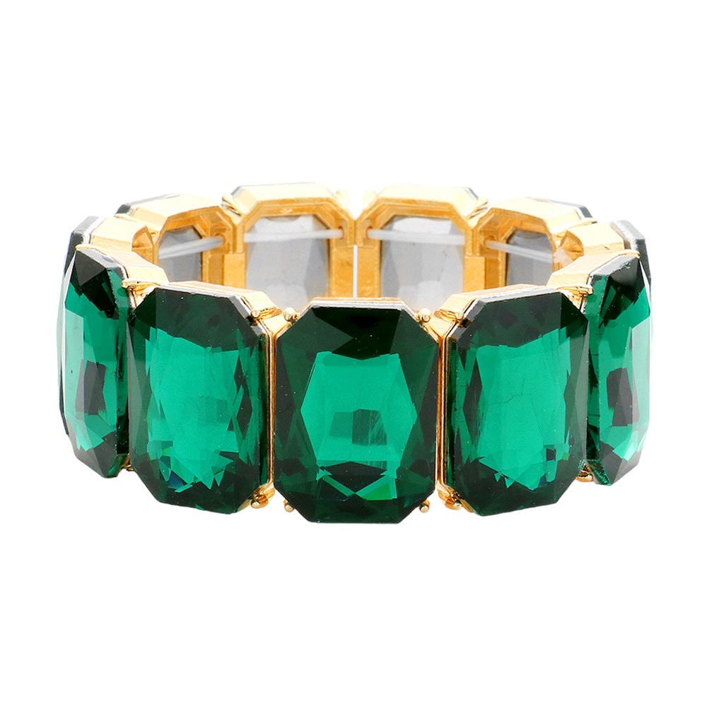 Emerald Emerald Cut Stone Stretch Evening Bracelet, features an emerald cut stone that will shimmer in any light. It's an easy-to-wear bracelet that's perfect for any party or any occasion. Perfect gift for birthdays, anniversaries, Mother's Day, Graduation, Prom Jewelry, Just Because, Thank you, etc. Stay elegant.