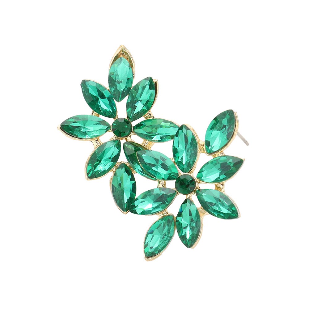Emerald Floral Marquise Stone Cluster Evening Earrings, these elegant earrings feature a Marquise-cut stone cluster design in a floral motif with a range of sparkling Cubic Zirconia gems. These earrings are sure to eye-catching element to any outfit. Awesome gift for birthdays, anniversaries, or any special occasion.