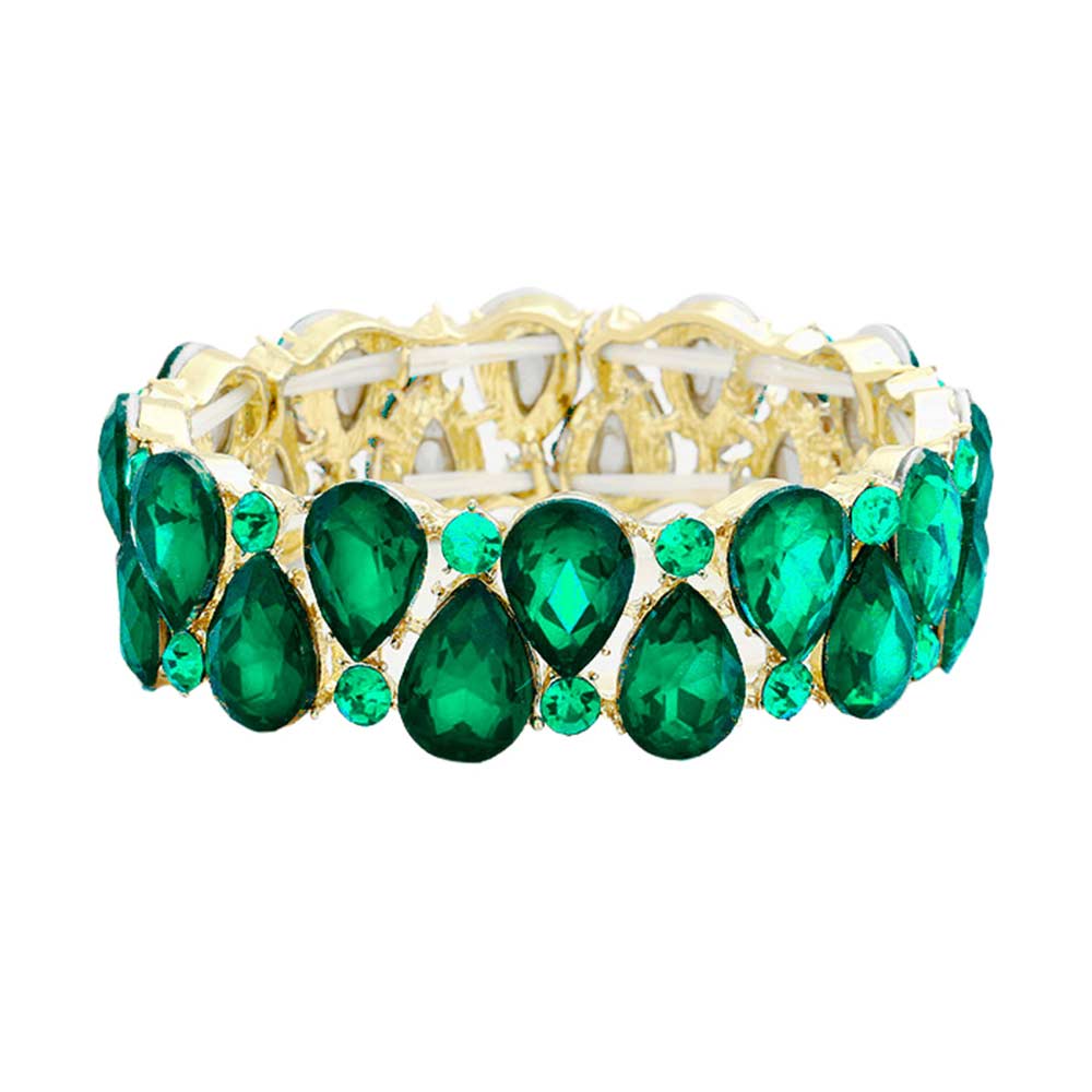Emerald Gold Teardrop Stone Stretch Evening Bracelet, These gorgeous stone pieces will show your class in any special occasion. Fabulous fashion and sleek style adds a pop of pretty color to your attire, coordinate with any ensemble from business casual to everyday wear. Awesome gift for birthday, Anniversary, Valentine’s Day or any special occasion.