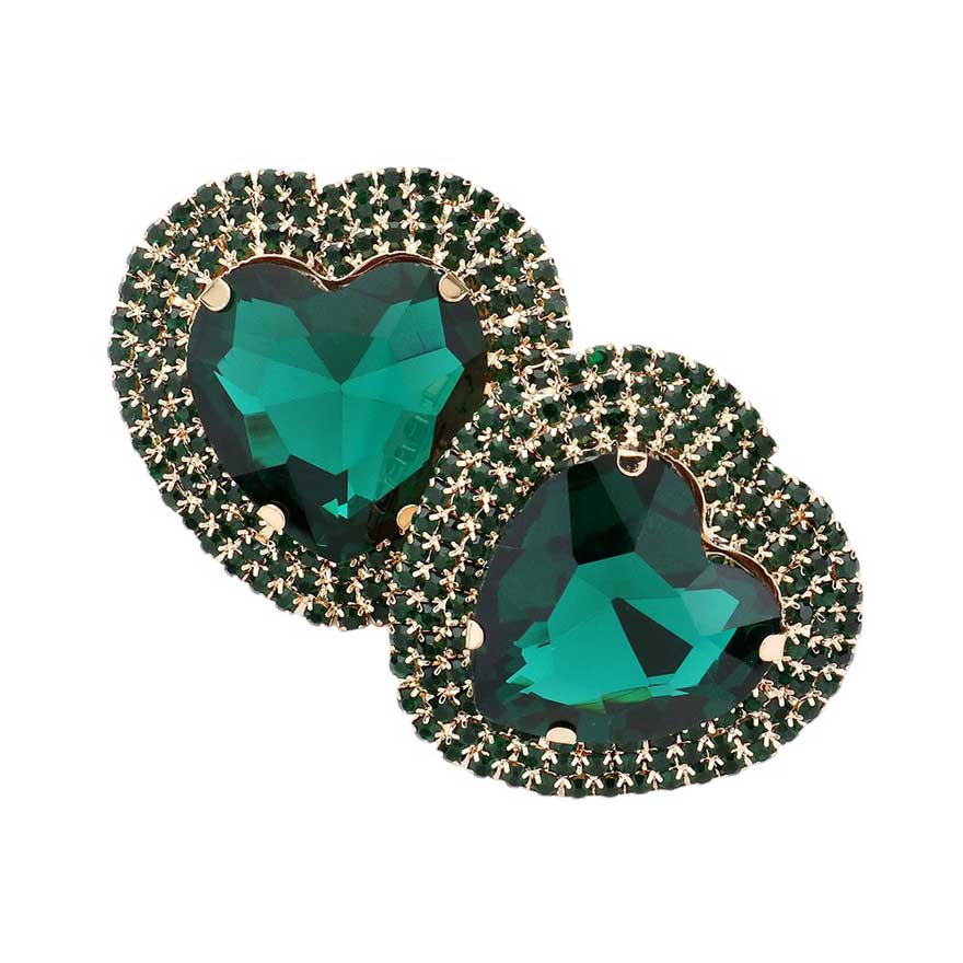 Emerald Heart Glass Stone Cluster Clip On Earrings, adds a touch of luxury to any outfit. With a cluster of sparkling glass stones, these earrings are a unique and eye-catching accessory. The clip-on fastening makes them comfortable and easy to wear. Perfect for any special occasion, parties, night outings, proms, etc.