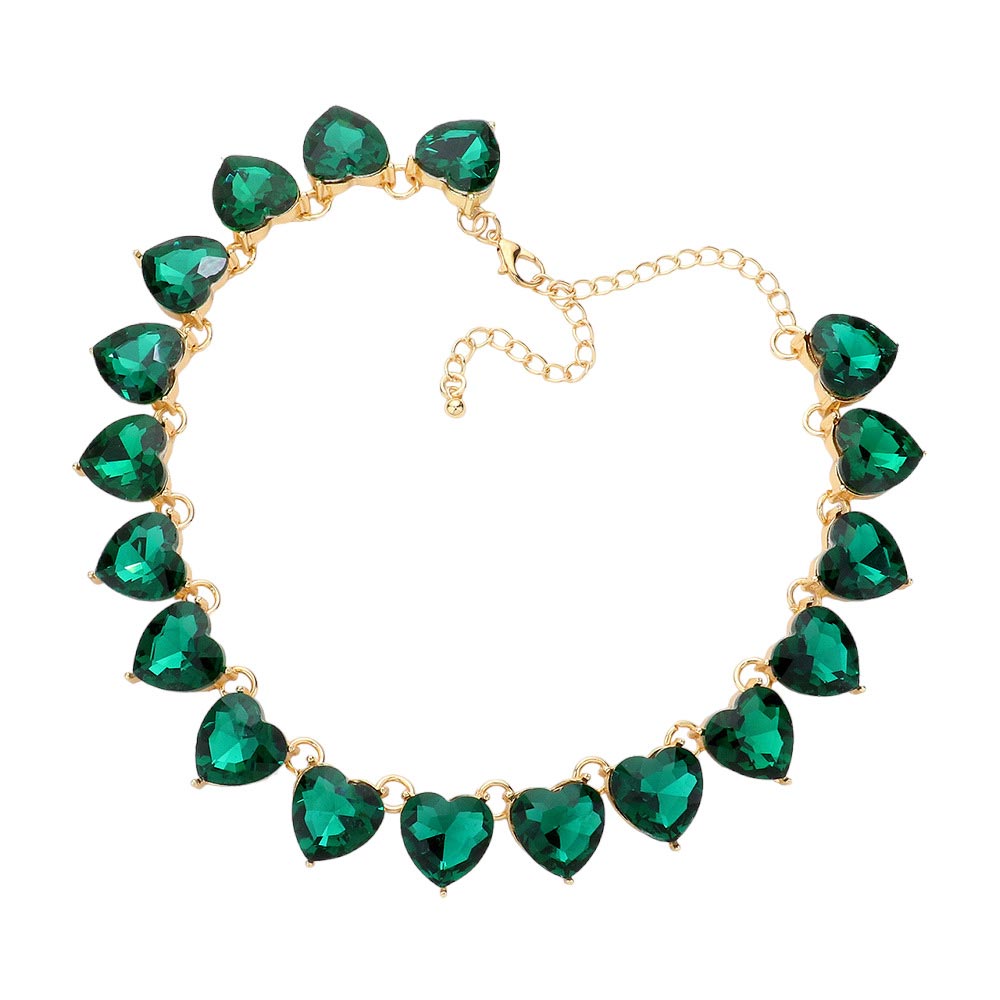 Emerald Heart Stone Link Evening Necklace, put on a pop of color to complete your ensemble. Perfect for adding just the right amount of shimmer & shine and a touch of class to special events. Wear with different outfits to add perfect luxe and class with incomparable beauty. Perfectly lightweight for all-day wear. coordinate with any ensemble from business casual to everyday wear. Perfect Birthday Gift, Anniversary Gift, Mother's Day Gift, Valentine's Day Gift.
