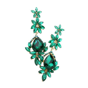 Emerald Marquise Stone Teardrop Floral Dangle Evening Earrings, will make any ensemble pop! Featuring an intricate floral design and marquise-cut stones, will surely turn heads. These earrings offer long-lasting durability and shine, making them perfect for any special occasion or as an ideal gift. Make a statement with these!