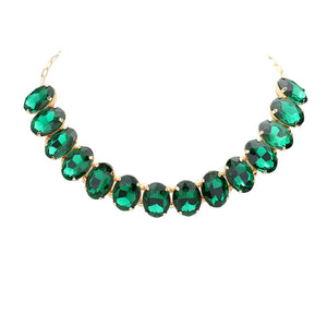 Emerald Oval Stone Evening Necklace. Wear together or separate according to your event, versatile enough for wearing straight through the week, coordinate with any ensemble from business casual to everyday wear.Perfect gift for a birthday, mother's day, anniversary, graduation, prom jewelry, just because, thank you.